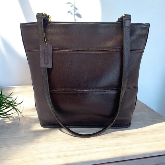 COACH Tribeca Shopper Tote Bag 1998 Brown Leather Shoulder Straps Brass H8P9098 - Picture 1 of 15